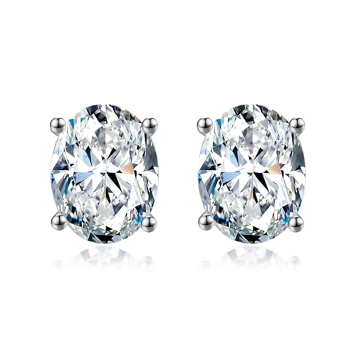 Jiahanzb Damen Cubic Zirkonia Ohrstecker 925 Sterling Silber Ovale CZ Simulierte Diamant Ohrstecker Ohrringe Hypoallergenes Zirconia Schmuck Geschenke für Damen Herren 5MM von Jiahanzb
