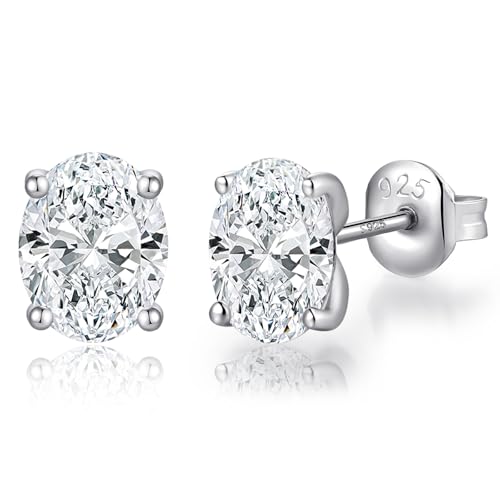 Jiahanzb Damen Cubic Zirkonia Ohrstecker 925 Sterling Silber Ovale Simulierte Diamant Ohrstecker Ohrringe Hypoallergenes Zirconia Schmuck Geschenke für Damen Herren 6MM von Jiahanzb