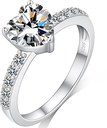 Jiahanzb Eternity Ring Damen Silber 925 Zirkonia Volle Herz Ewigkeitsringe Vorsteckring Schmal Verlobungsringe Eheringe Trauringe Memoire Ringe von Jiahanzb