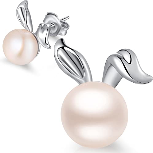 Jiahanzb Cute Kaninchen Ohrringe, Damen Natürliche Süßwasser Perle Häschen Ohrstecker 925 Sterling Silber mit Hase Design für Mädchen 7.5-8mm Jiahanzb Cute Kaninchen Ohrringe, Damen Natürliche Süßwasser Perle Häschen Ohrstecker 925 Sterling Silber mit Hase Design für Mädchen 7.5-8mm von Jiahanzb