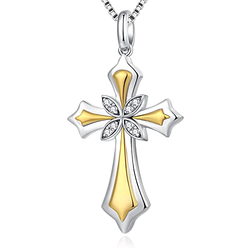 Jiahanzb Ketten für Damen Kreuz 925 Sterling Silber Rundschliff Zirkonia Kreuz Anhänger Halskette Frauen Silberkette Geschenk Mutter Damen Herren von Jiahanzb