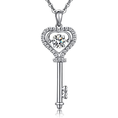 Jiahanzb Liebe Herz Halskette Schmuck für Damen 925 Sterling Silber Damen Halskette Jubiläum Geburtstag Muttertag Schmuck Geschenke für Mutter Ihre Damen (Key Necklace) von Jiahanzb