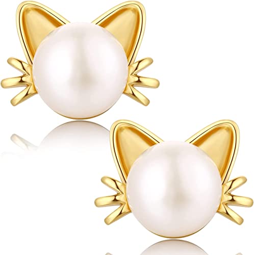 Katze Ohrringe Damen Perlen Ohrringe Ohrstecker Silber Katzen 925 Sterling Silber für Damen Mädchen Kinder Gold Katze Ohrringe Damen Perlen Ohrringe Ohrstecker Silber Katzen 925 Sterling Silber für Damen Mädchen Kinder Gold von Jiahanzb