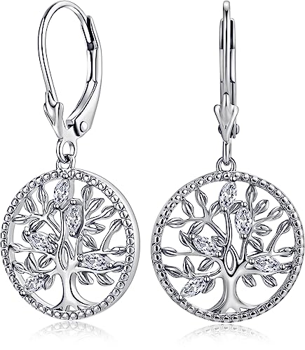 Baum des Lebens Ohrringe für Damen, 925 Sterling Silber Ohrringe Hängende mit 5A Zirkonia Kristall Schmuck Geschenk für ihre Freundin Damen Mutter von Jiahanzb