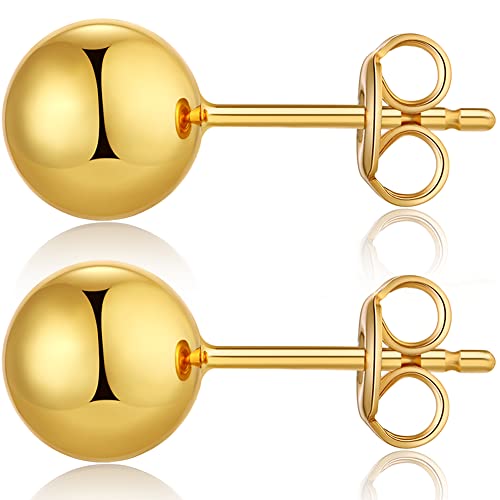 Kugel Ohrstecker für Damen Herren 925 Sterling Silber Rund Kugel Ohrringe Stecker Hypoallergen Runde Ball Knorpel Piercings Schmuck Geschenke 6 mm Vergoldet von Jiahanzb
