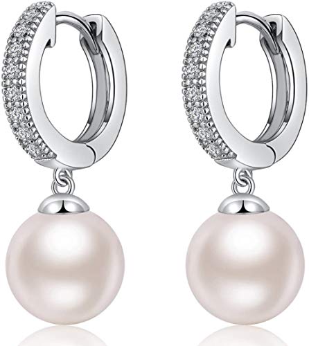 Ohrringe Silber Perlen Ohrringe Damen Hängend Sterling Silber 925 Perlenohrringe Weiß 8mm Muttertagsgeschenke von Jiahanzb