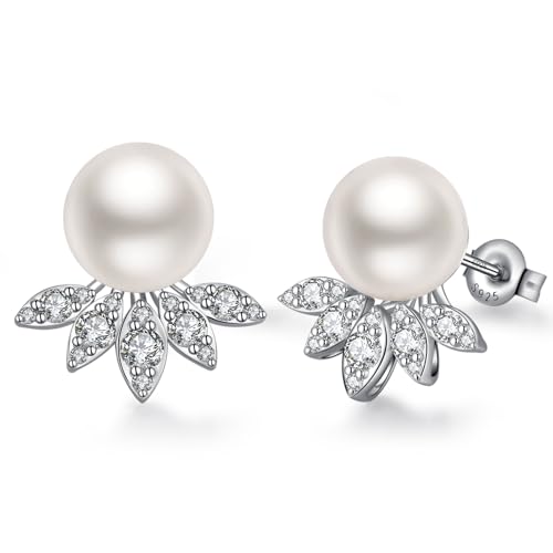 Perle Ohrstecker Perle Diamant Ohrringe Silber Perle Ohrringe Frauen Cubic Zirkonia Perle Tropfen Ohrringe Sterling Silber Perle Ohrringe für Frauen 10MM weiß große CZ Perle baumeln Ohrringe Jiahanzb von Jiahanzb