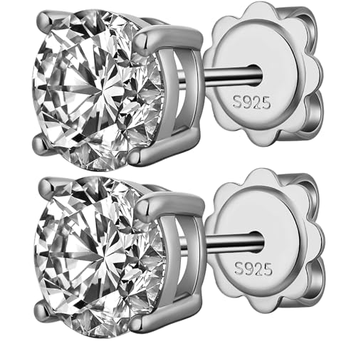 Silber Ohrstecker für Damen Herren, Ohrstecker Weißgold Diamant Cubic Zirkonia Ohrstecker │ Zierliche Ohrringe Schmuck Geschenke für Damen Runde Silber 6mm von Jiahanzb