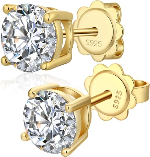 Silber Ohrstecker für Damen Herren, Ohrstecker Weißgold Diamant Cubic Zirkonia Ohrstecker │ Zierliche Ohrringe Schmuck Geschenke für Damen Runde gold 4mm von Jiahanzb