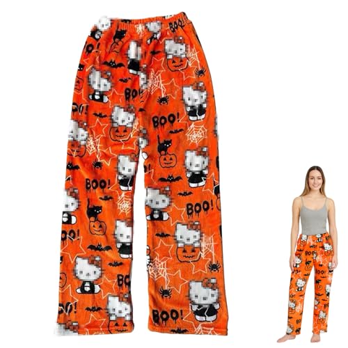 Cartoon Pyjama,Pyjama Hose,Flanell Pyjama Hose Damen,Lang Flanell Pyjama,Schlafhose Weich,Halloween Schlafanzug Damen,Schlafanzughose Damen Lang,Halloween Pyjama,Anime Cartoon Casual Herbst-Winter von Jiahuade