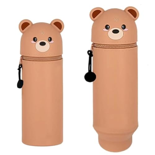 Jiahuade Kawaii Federmäppchen,Mäppchen,Federmäppchen Reißverschluss,Mäppchen Bär,Stand up Federmäppchen,2-in-1 Weiche Silikontasche,Stifte Mäppchen,Cartoon Federmäppchen,Large Capacity Pencil Case von Jiahuade