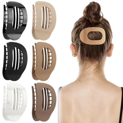 Flache Haarspangen für Damen, stark haltend, französisches Design, Krokodilklemmen, 10,2 cm, Entenschnabel-Clip für Damen und Mädchen (6 Farben), 6 Stück von Jiakalamo