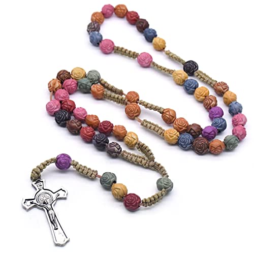 Jiali Q Katholischer Rosenkranz Runder Harz Bunte Perle Handgemachte Linie Christian Vintage Cross Ornament Rosenkranz Halskette von Jiali Q