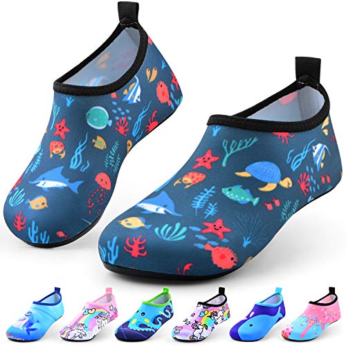 Jiamus Kinder Badeschuhe Wasserschuhe Schwimmschuhe Strandschuhe Aquaschuhe Schnell Trocknend Barfuss Schuhe für Jungen Mädchen Kleinkind Säugling Yoga Unisex,F,Unterseeisch Fischel(30/31 EU) von Jiamus