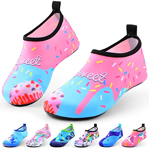 Jiamus Kinder Badeschuhe Wasserschuhe Schwimmschuhe Strandschuhe Aquaschuhe Schnell Trocknend Barfuss Schuhe für Jungen Mädchen Kleinkind Säugling Yoga Unisex Beach Pool,G,Rosa EIS(26/27 EU) von Jiamus