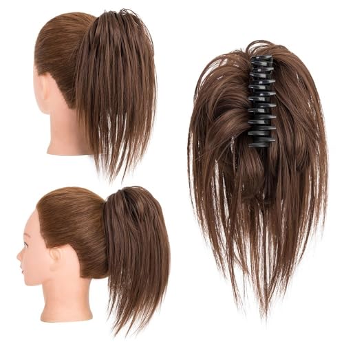 Dutthaar, Clip-in-Haarverlängerungen 12 Zoll – Synthetische Chignon-Pferdeschwanz-Haargummis for Frauen für Damen(Medium brown) von Jian1004
