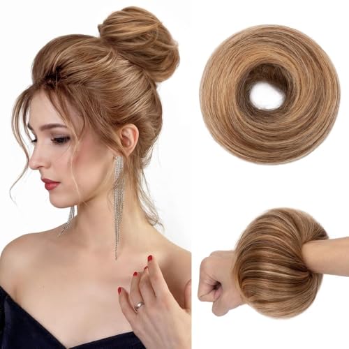 Dutthaar, Echthaar, unordentlicher Dutt, Haargummis, Hochsteckfrisur, Pferdeschwanz-Verlängerung for Frauen und Mädchen für Damen(Brown) von Jian1004