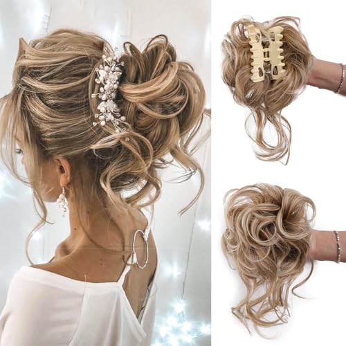 Dutthaar, Messy Bun Haarteil Tousled Updo H Air Extensions mit elastischen Haarbändern Curly Hair Bun Scrunchie for Frauen Mädchen für Damen(Golden brown) von Jian1004