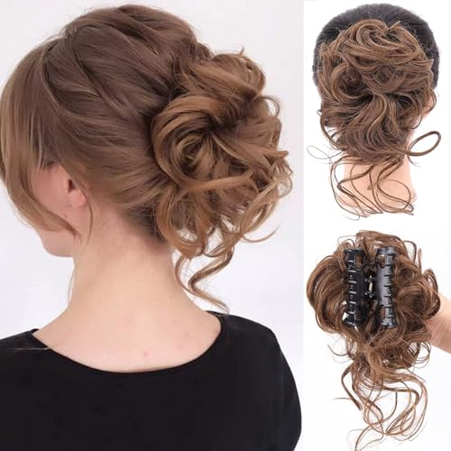 Dutthaar, Messy Bun Haarteil Tousled Updo H Air Extensions mit elastischen Haarbändern Curly Hair Bun Scrunchie for Frauen Mädchen für Damen(Light brown) von Jian1004