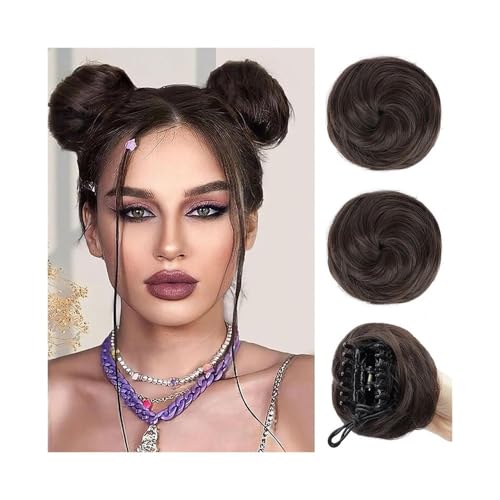 Dutthaar, Synthetischer Space Bun mit Mini-Krallenclip – Haarteil mit unordentlichen Katzenohren for Frauen für Damen(Light brown) von Jian1004