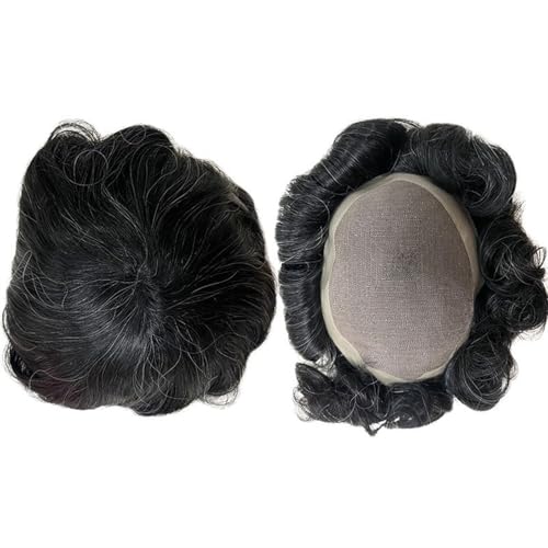 Herrenperücken Prothese mit grauen Haaren Naturhaar Perücke 100% indisches Remy-Menschenhaarteil Herren-Toupet-System Haaransatz Kahlheitsperücken(1B#) von Jian1004