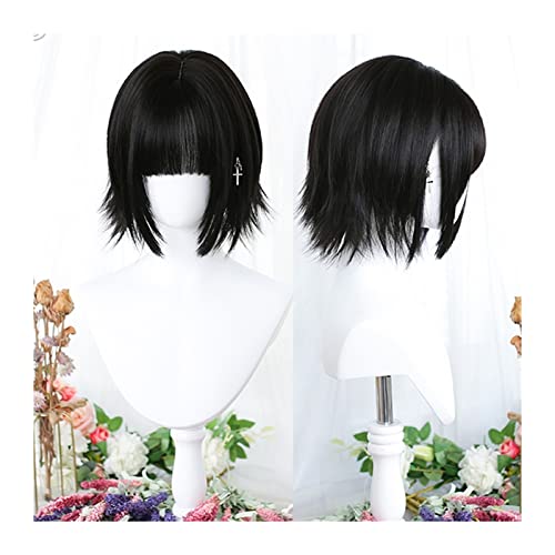 Perücken, Kurze gerade Perücke mit ordentlichem Pony, natürliche schwarze gerade Perücke for Frauen Mädchen kurze Lolita Cosplay Perücke mit Pony hitzebeständige synthetische Perücke,Perücken zur Abd von Jian1004