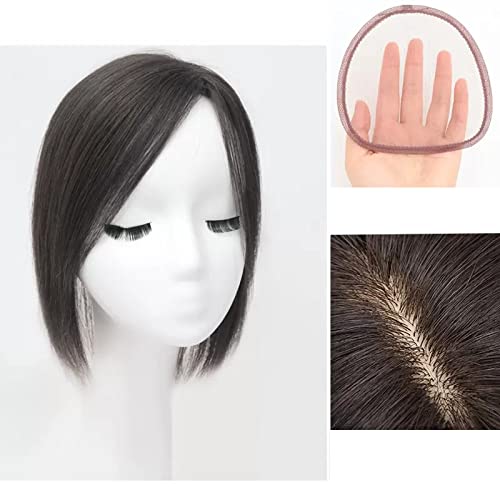 Perücken, Perückenteil Teil Echthaar Voll Echthaar Top Patch Haarteil Mädchen Abdeckung Weißes Haar Leicht Dünn Atmungsaktiv Perückenteil,Perücken zur Abdeckung von Haarausfall(Schwarz,22cm) von Jian1004