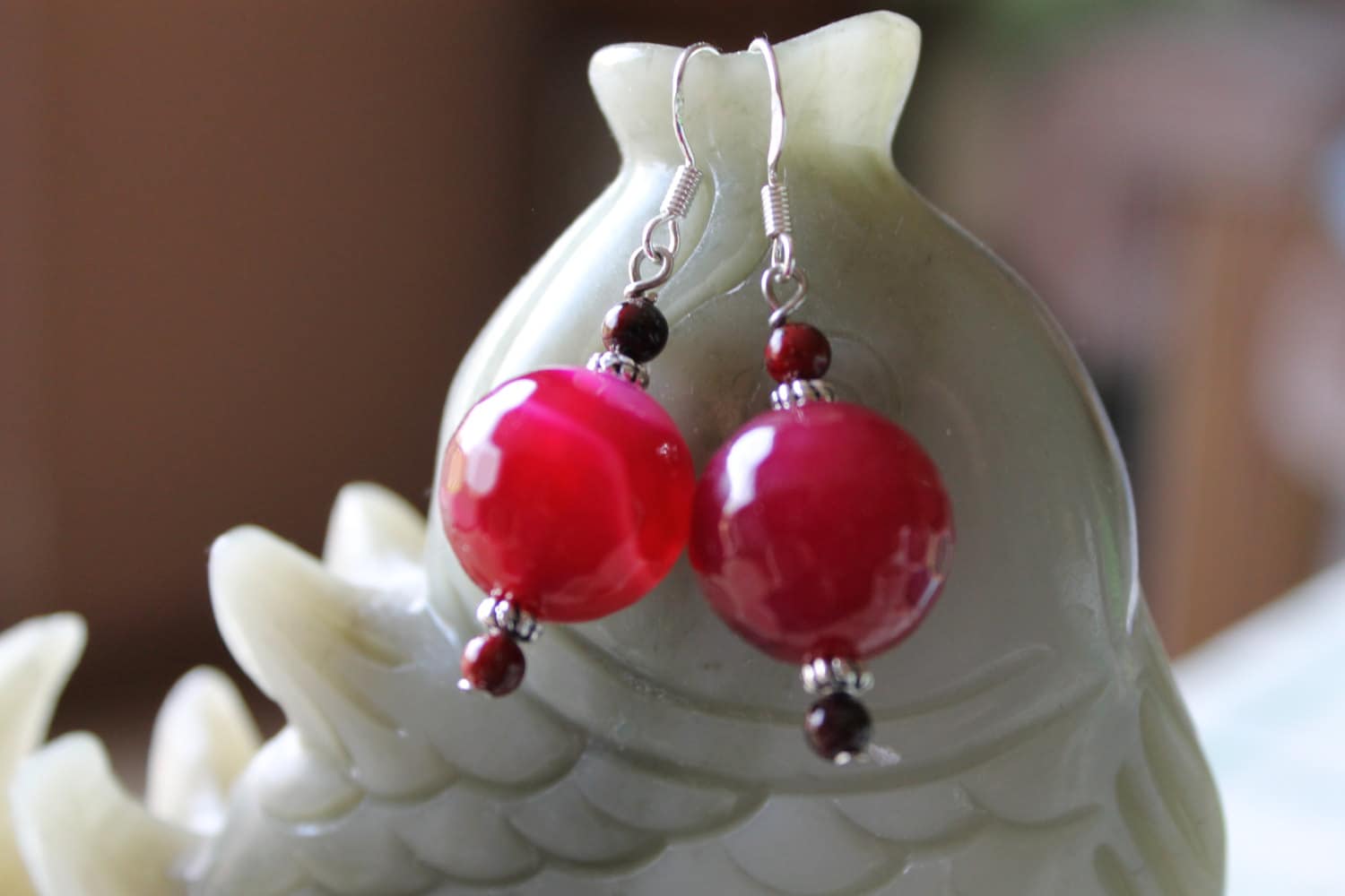 16mm Rose Achatohrringe, Sterling Silber Haken von JianBeadsJewelry