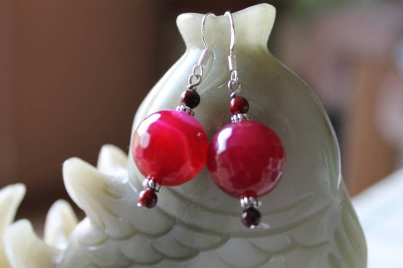 16mm Rose Achatohrringe, Sterling Silber Haken von JianBeadsJewelry