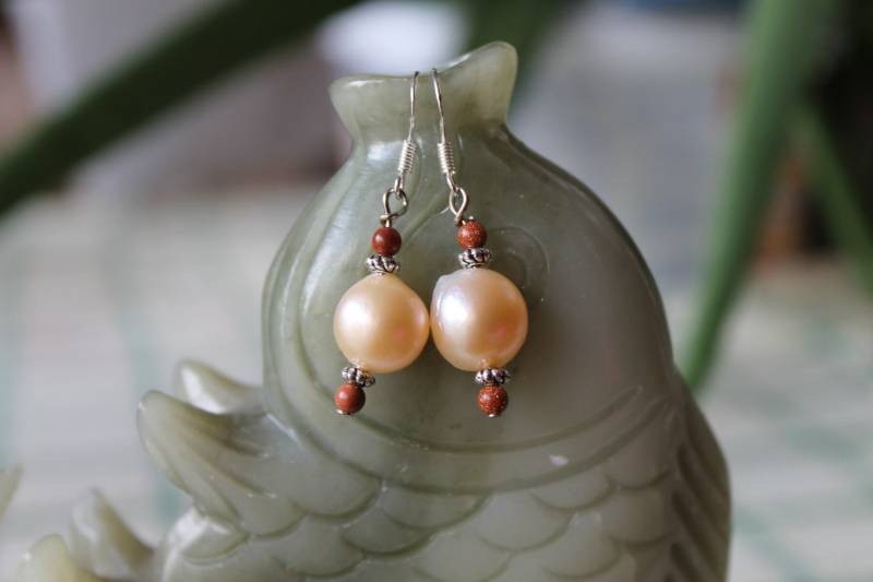 Champagner Farbe Süßwasser Perlenohrringe, Sterling Silber Haken von JianBeadsJewelry