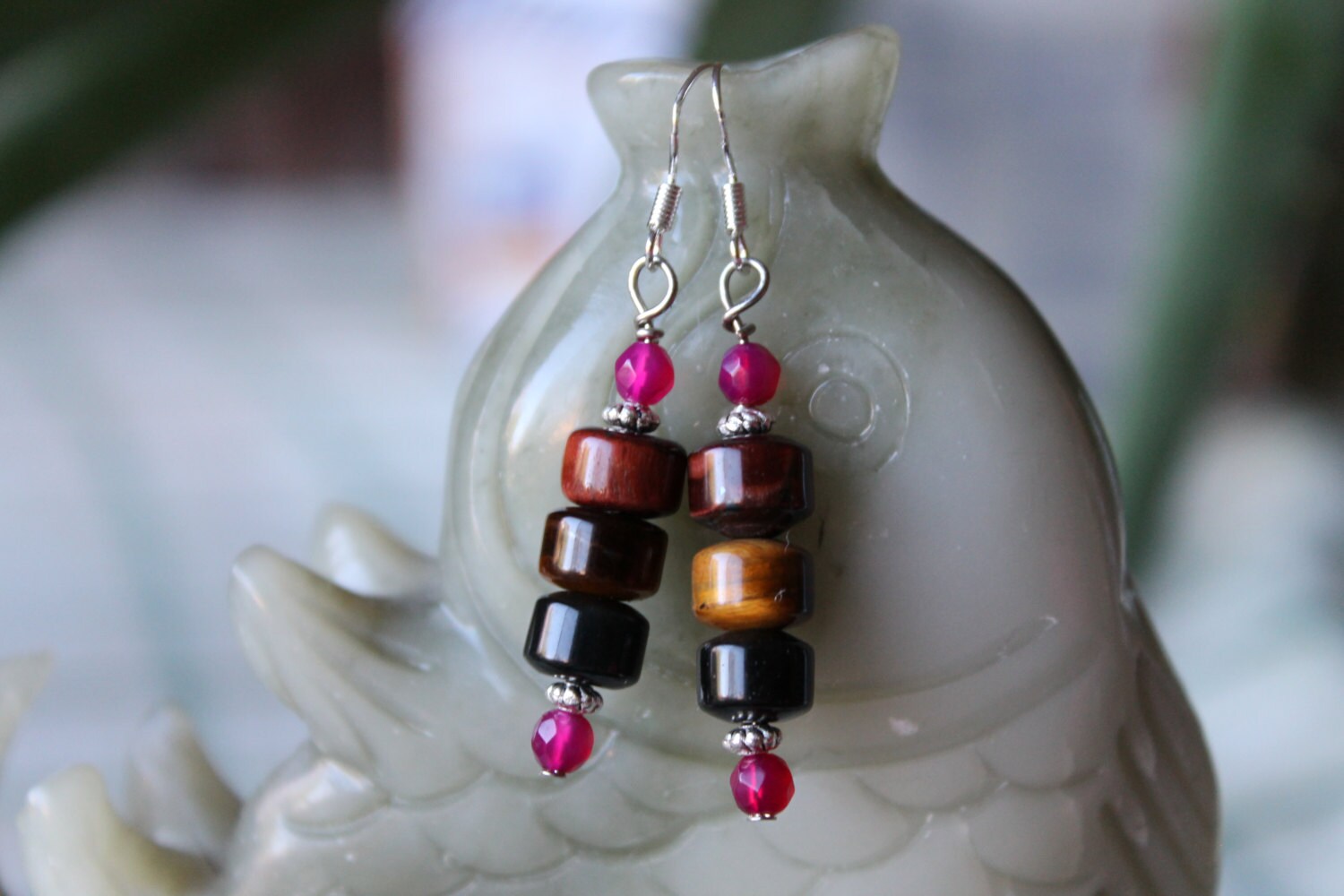 Drei Farbe Tiger Eye Ohrringe, Sterling Silber Haken von JianBeadsJewelry