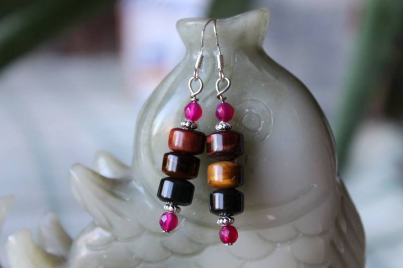 Drei Farbe Tiger Eye Ohrringe, Sterling Silber Haken von JianBeadsJewelry