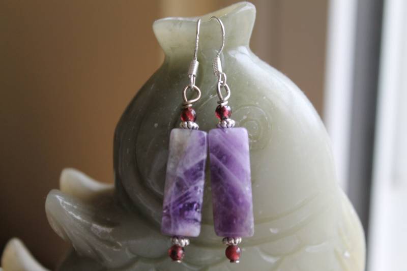 Erstaunlich Lange Quader Natürliche Lila Amethyst Ohrringe, Sterling Silber Haken von JianBeadsJewelry