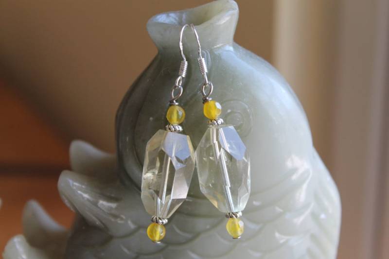 Facettierte Stofff Citrin Mit Gelben Achatohrringe, Sterling Silber Haken von JianBeadsJewelry