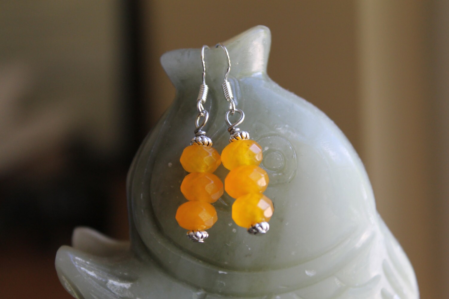 Gelbe Achatohrringe, Sterling Silber Haken von JianBeadsJewelry