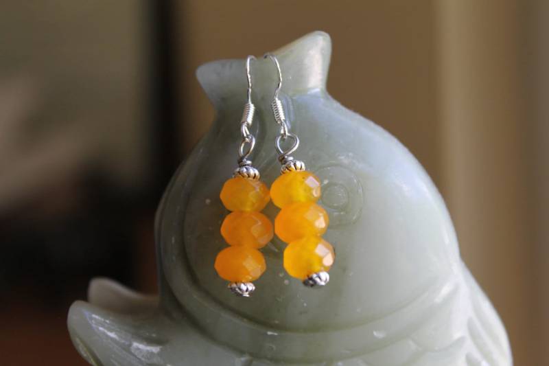 Gelbe Achatohrringe, Sterling Silber Haken von JianBeadsJewelry