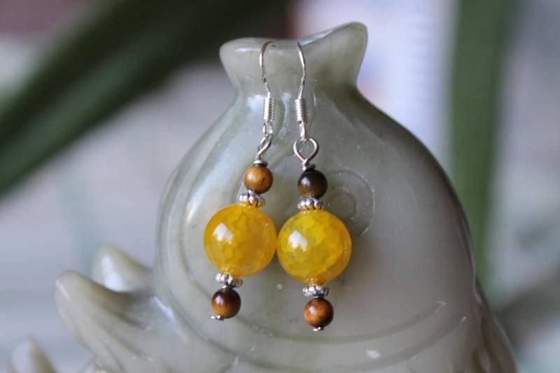 Gelbe Drachenadern Achatohrringe, Sterling Silber Haken von JianBeadsJewelry