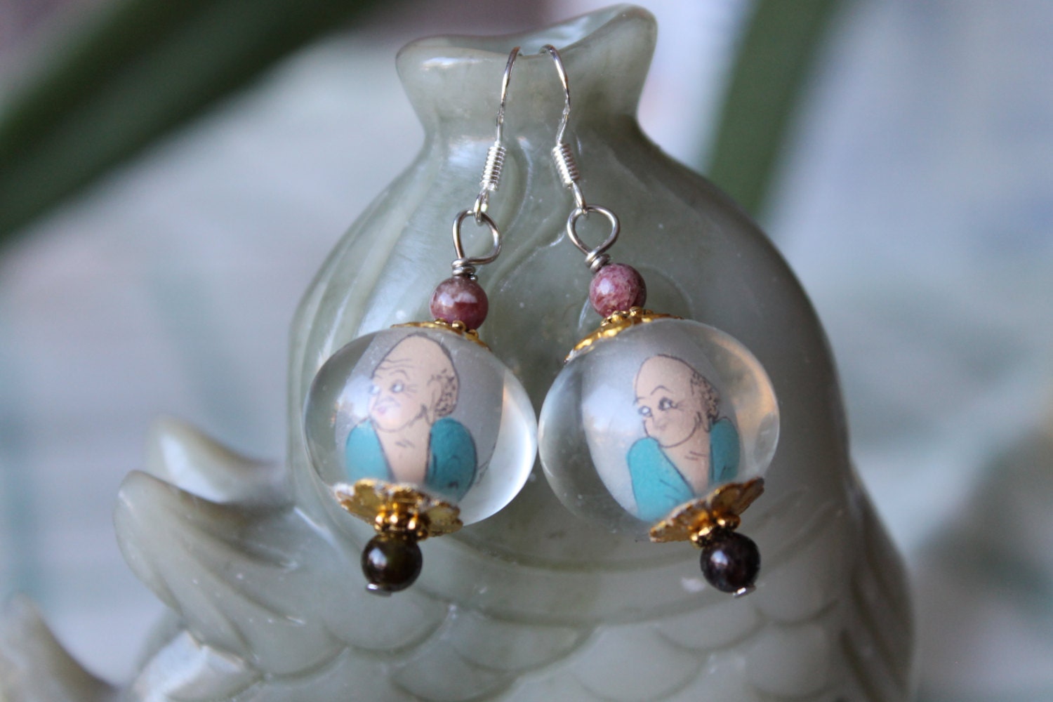 Glas Innen Bemalt Buddha Mit Turmalin Halskette, Sterling Silber Haken von JianBeadsJewelry