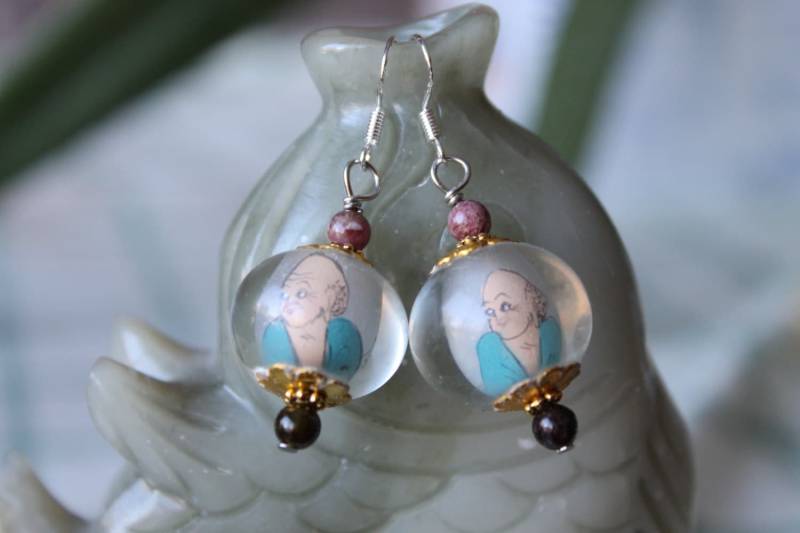 Glas Innen Bemalt Buddha Mit Turmalin Halskette, Sterling Silber Haken von JianBeadsJewelry