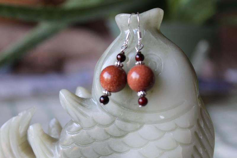 Gold Sand Steinohrringe, Sterling Silber Haken von JianBeadsJewelry