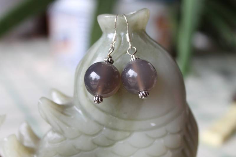 Grau Achatohrringe, Sterling Silber Haken von JianBeadsJewelry