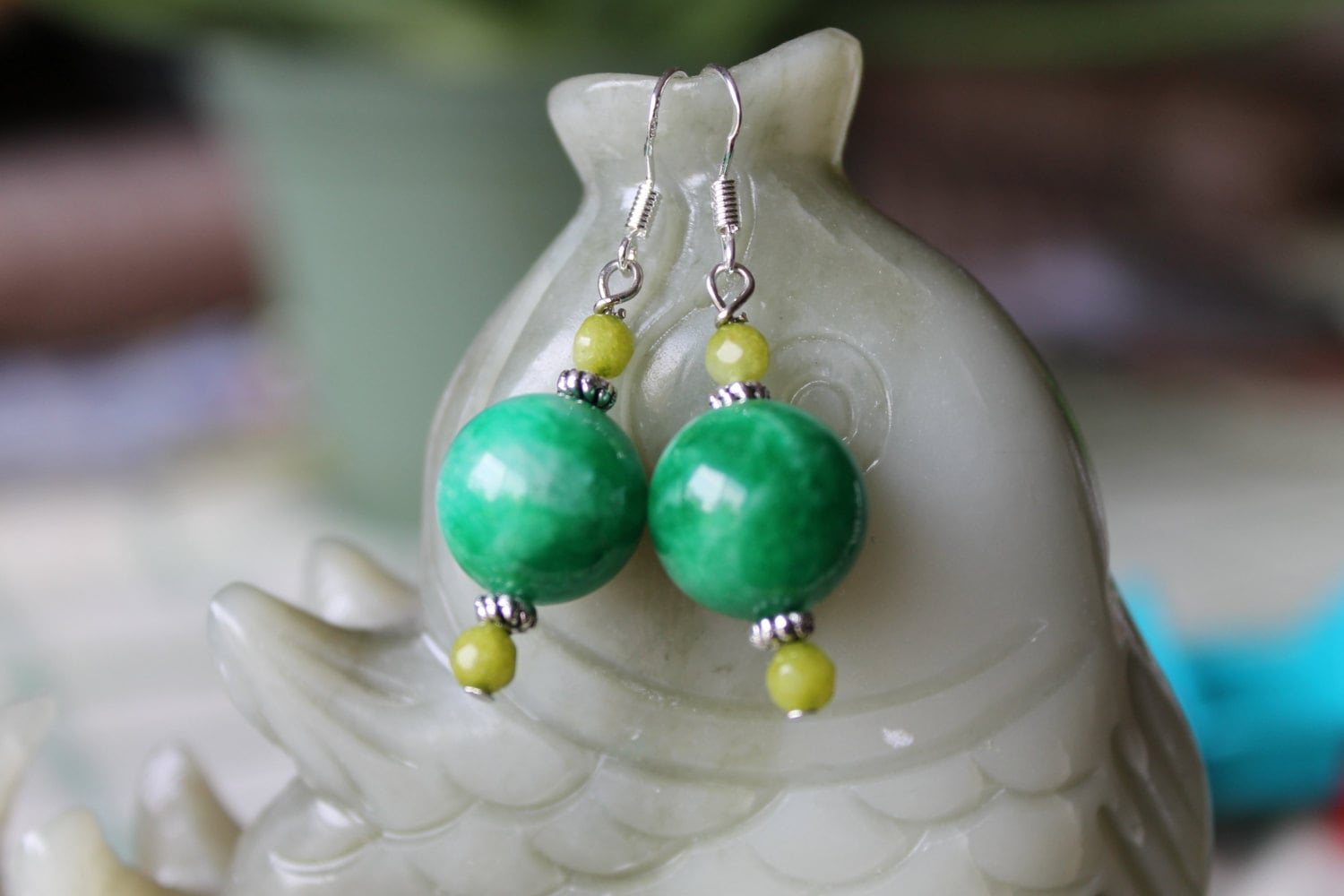 Grüne Jade Ohrringe, Sterling Silber Haken von JianBeadsJewelry