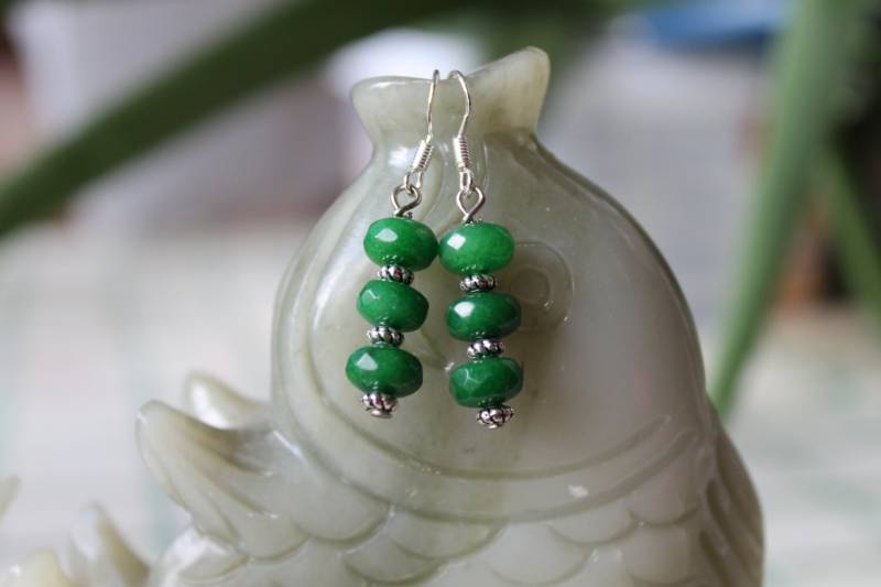 Grüne Jade Ohrringe, Sterling Silber Haken von JianBeadsJewelry