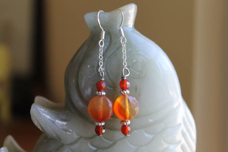 Kleine Facettierte Orange Münze Karneol Ohrringe, Sterling Silber Haken von JianBeadsJewelry