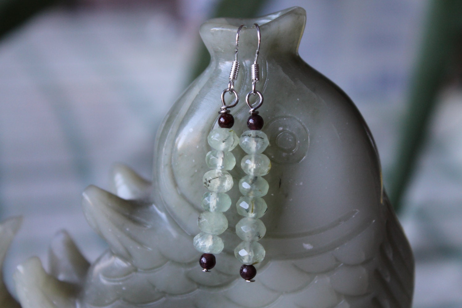 Langen Grünen Granat Ohrringe, Sterling Silber Haken von JianBeadsJewelry