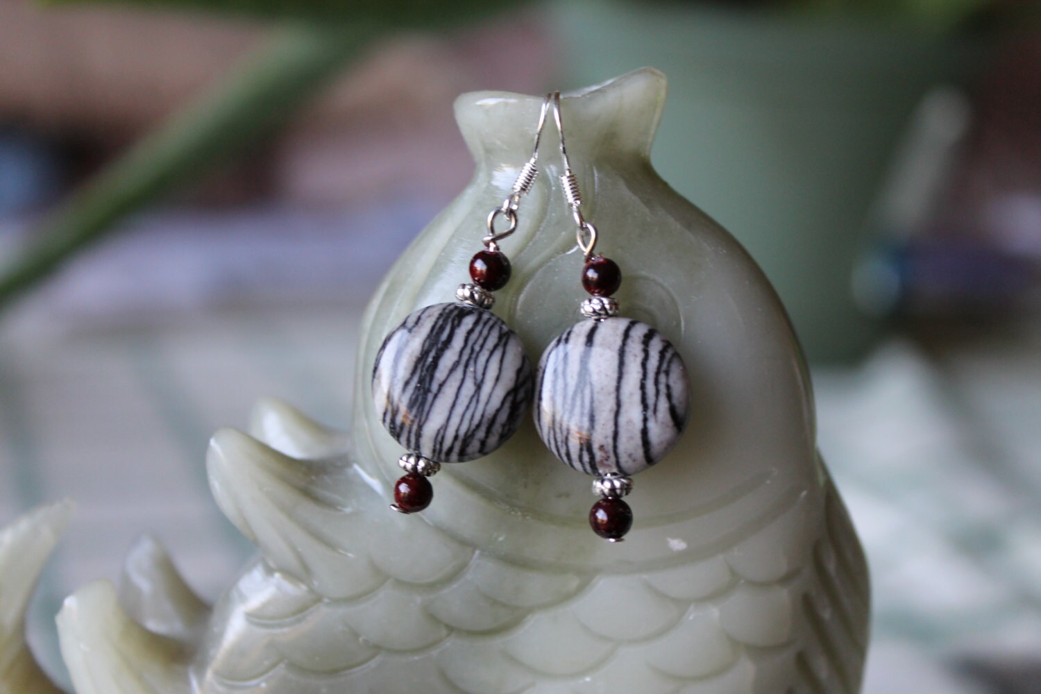 Münzen-Web-Jasper-Ohrringe, Sterling Silber Haken von JianBeadsJewelry