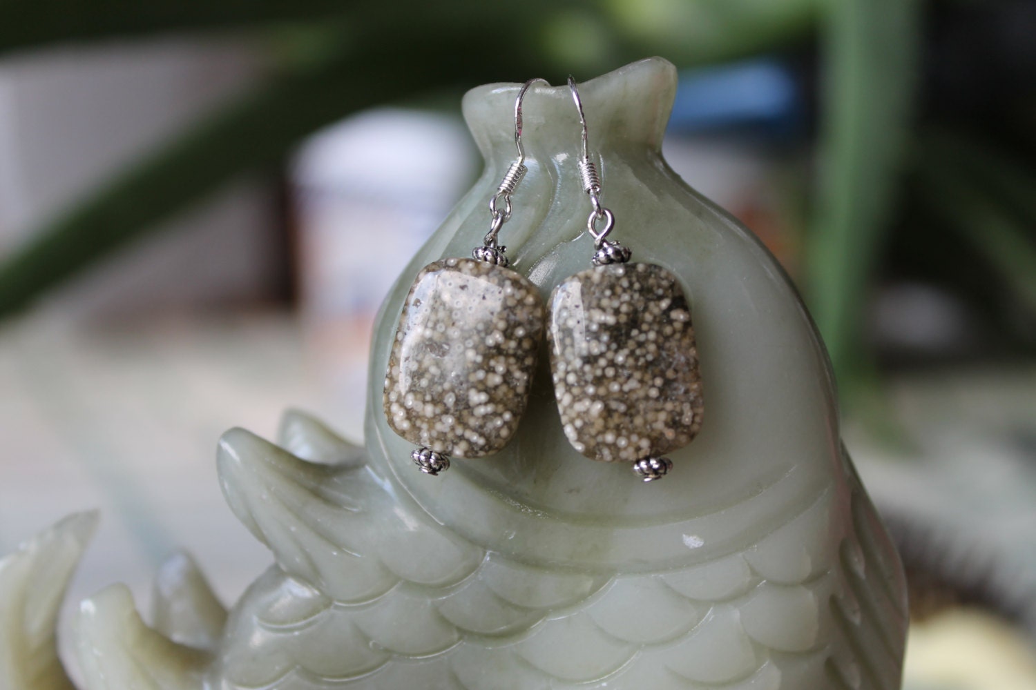 Ozean-Jaspis-Ohrringe, Sterling Silber Haken von JianBeadsJewelry