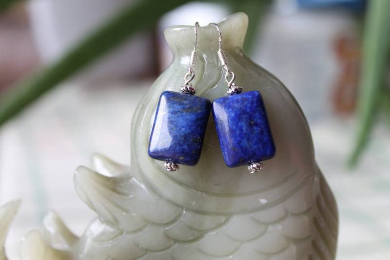 Rechteck Lapislazuli Ohrringe, Sterling Silber Haken von JianBeadsJewelry