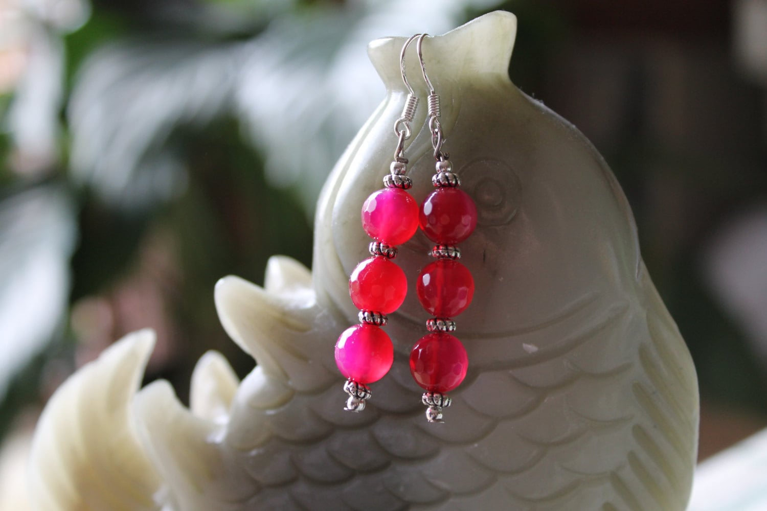 Rose Achatohrringe, Sterling Silber Haken von JianBeadsJewelry