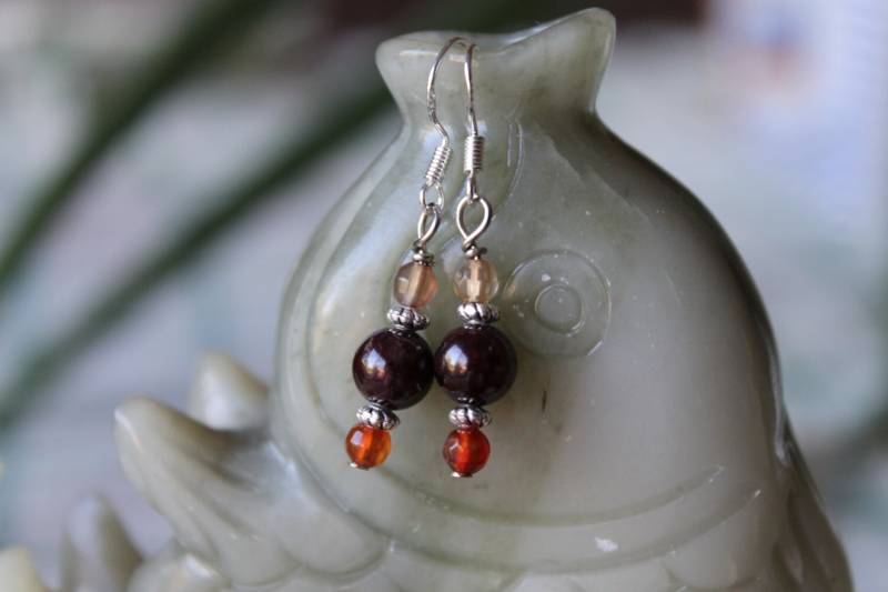 Rote Granat Mit Achatohrringe, Sterling Silber Haken von JianBeadsJewelry